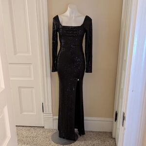 Fashion Nova NWT black sequin long sleeve dress size S